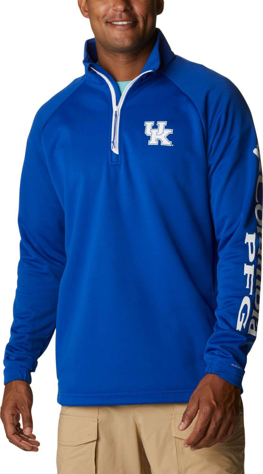 Jackets * | Columbia Men'S Kentucky Wildcats Blue Pfg Terminal Tackle Quarter-Zip Pullover Shirt