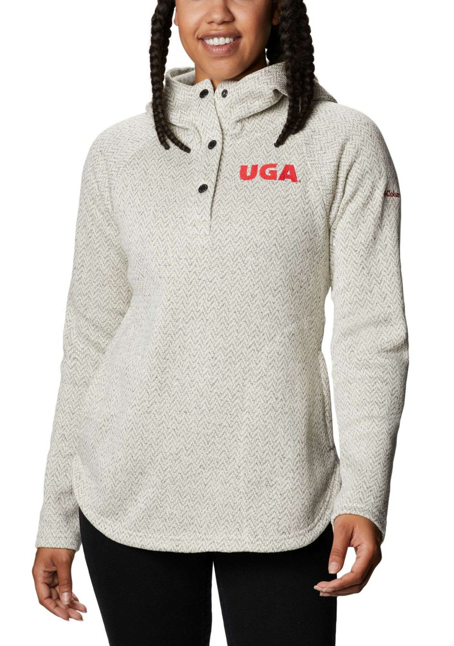 Sweatshirts * | Columbia Women'S Georgia Bulldogs Darling Days Half-Snap White Hoodie