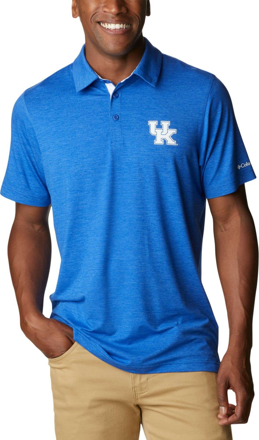 Shirts * | Columbia Men'S Kentucky Wildcats Blue Tech Trail Polo