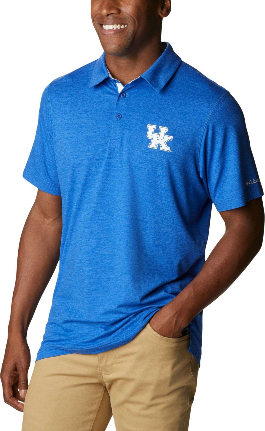 Shirts * | Columbia Men'S Kentucky Wildcats Blue Tech Trail Polo