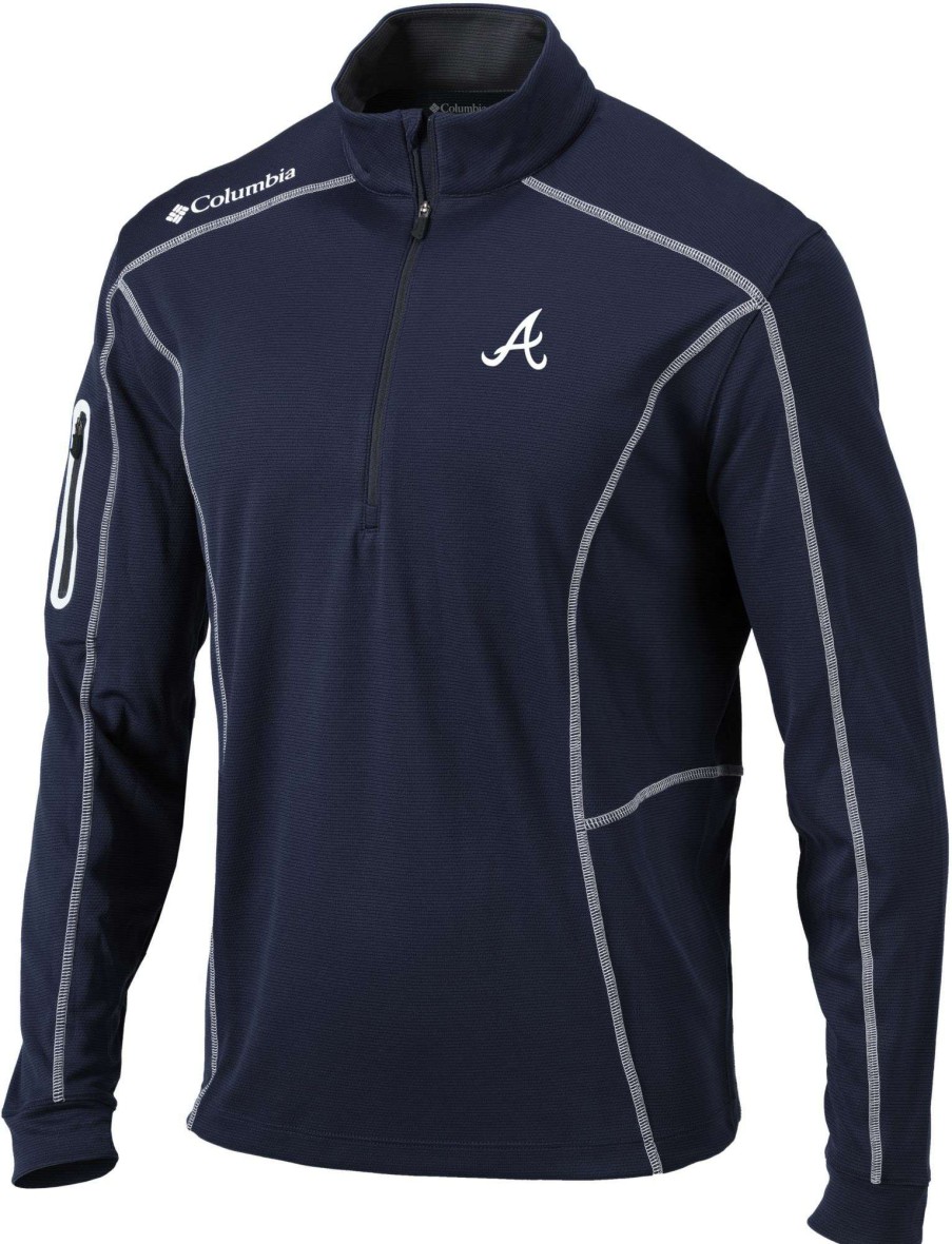 Jackets * | Columbia Men'S Atlanta Braves Navy Shotgun Quarter-Zip Shirt