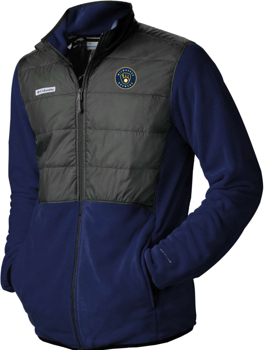 Jackets * | Columbia Men'S Milwaukee Brewers Navy Full-Zip Fleece Jacket