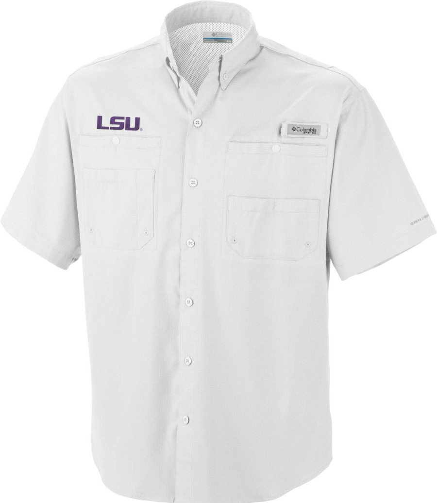 Shirts * | Columbia Men'S Lsu Tigers White Tamiami Performance Shirt