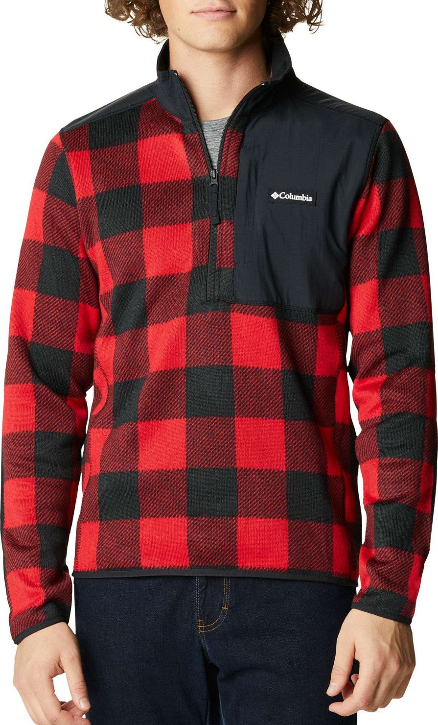 Jackets * | Columbia Men'S Sweater Weather Printed 1/2 Zip Pullover Mountain Red Buf Print