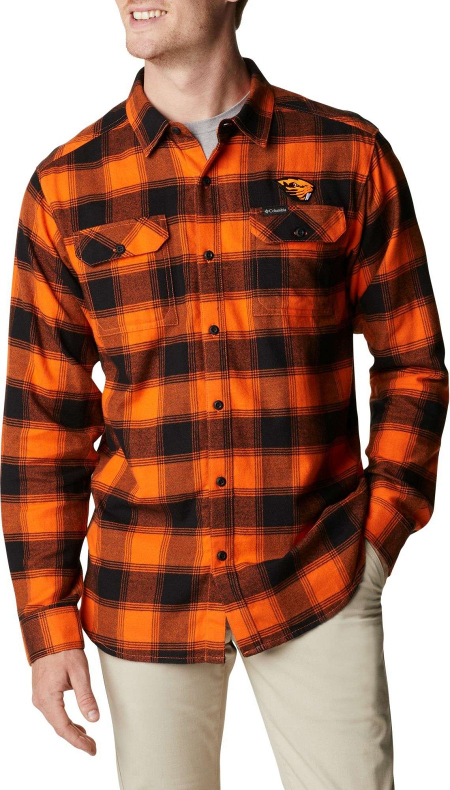 Shirts * | Columbia Men'S Oregon State Beavers Orange Clg Flare Gun Flannel Long Sleeve Shirt