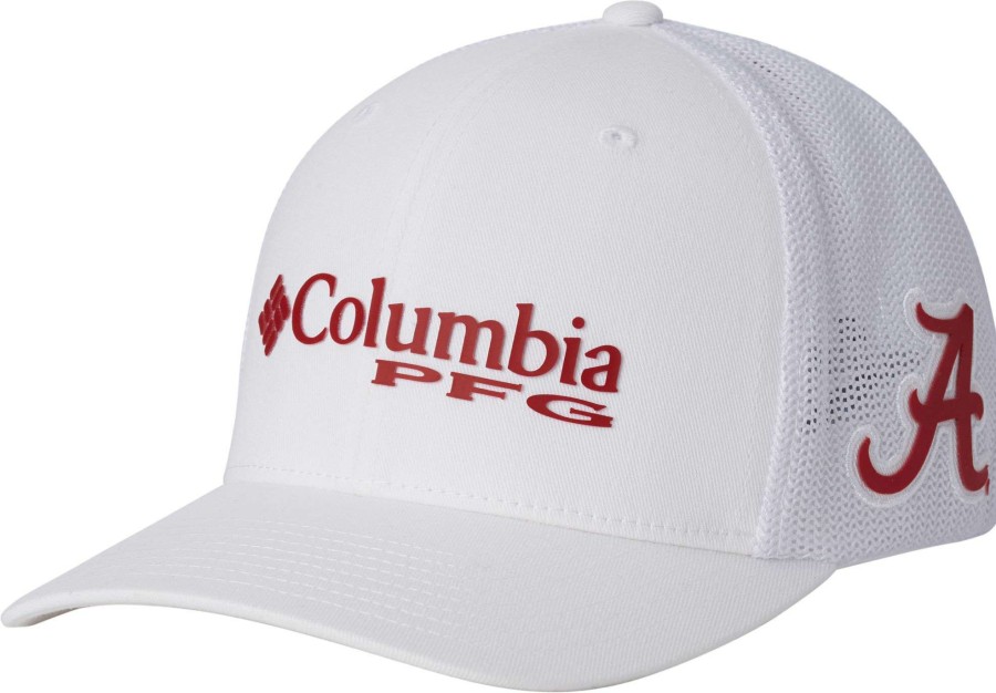 Hats * | Columbia Men'S Alabama Crimson Tide Pfg Mesh Fitted White Hat