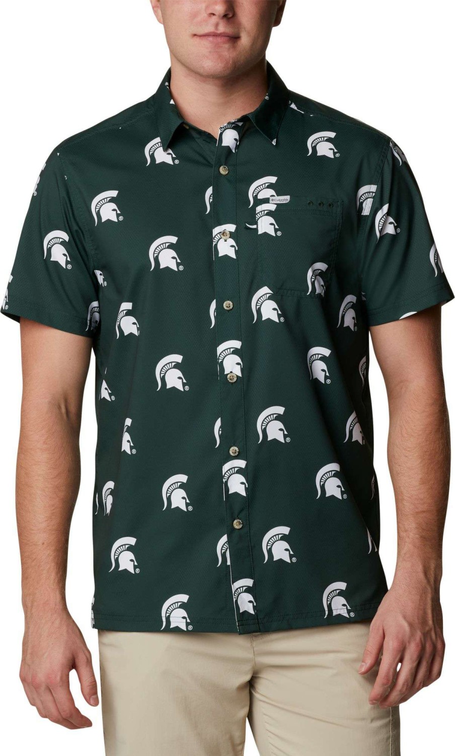 Shirts * | Columbia Men'S Michigan State Spartans Green Super Slack Tide Button Down Shirt