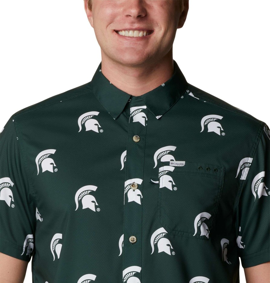 Shirts * | Columbia Men'S Michigan State Spartans Green Super Slack Tide Button Down Shirt