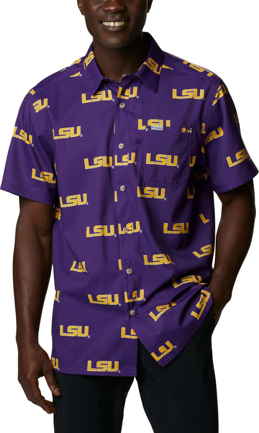 Shirts * | Columbia Men'S Lsu Tigers Purple Super Slack Button Down Shirt