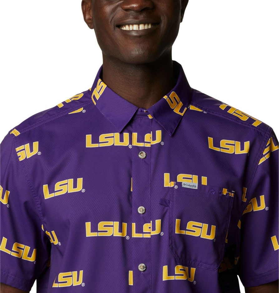 Shirts * | Columbia Men'S Lsu Tigers Purple Super Slack Button Down Shirt