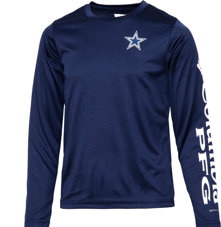 Shirts * | Columbia Youth Dallas Cowboys Terminal Navy Tackle Long Sleeve T-Shirt For Boys'