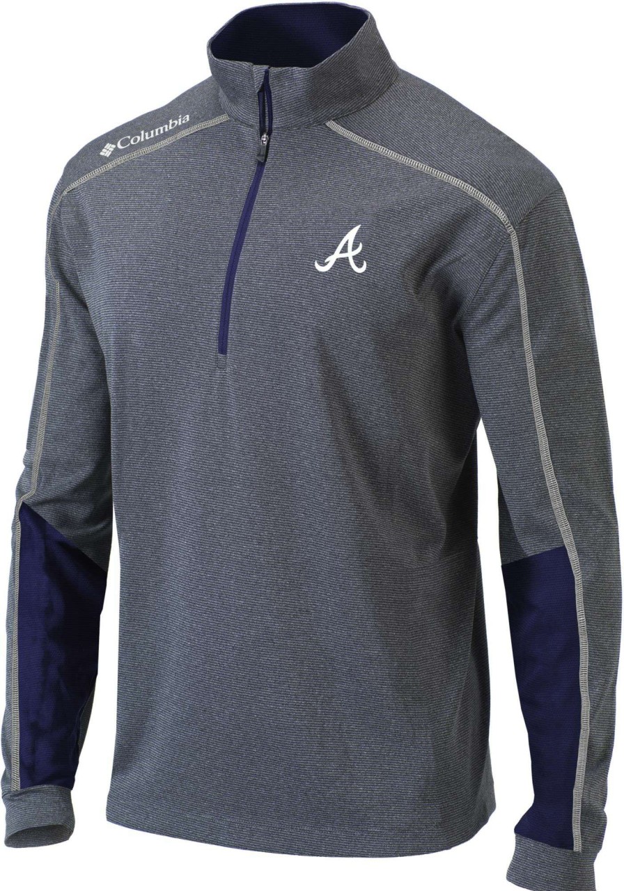 Jackets * | Columbia Men'S Atlanta Braves Navy Shotgun 2.0 Quarter-Zip Shirt