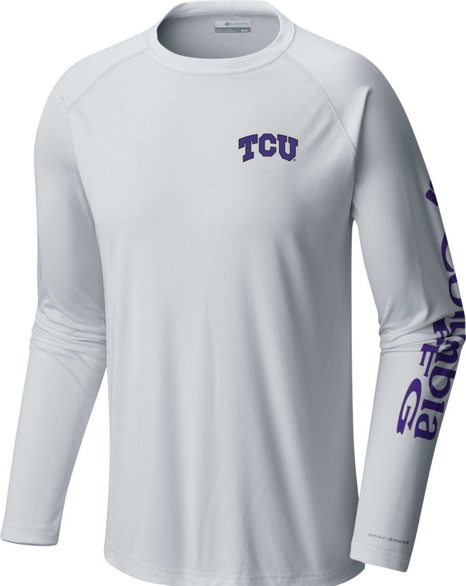 Shirts * | Columbia Men'S Tcu Horned Frogs White Terminal Tackle Long Sleeve T-Shirt