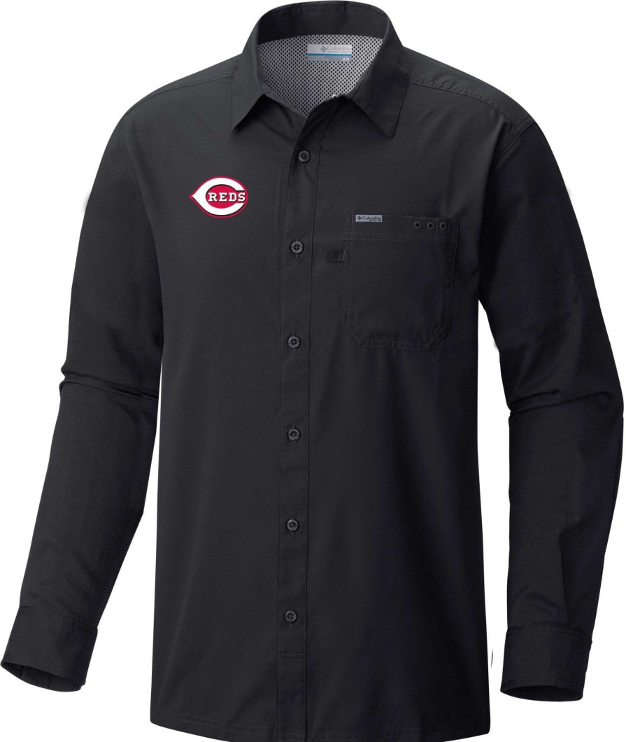 Shirts * | Columbia Men'S Cincinnati Reds Black Slack Tide Long Sleeve T-Shirt