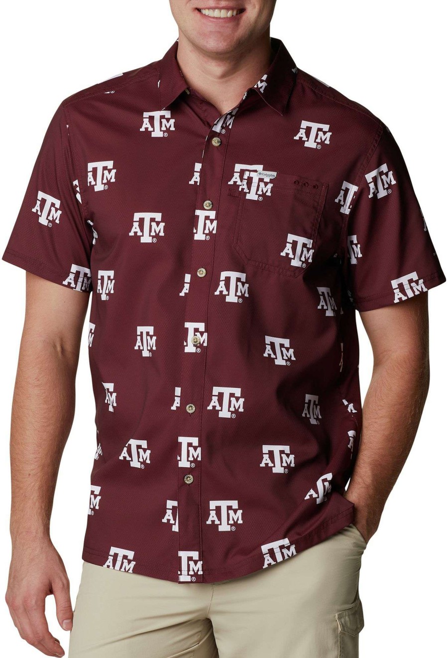 Shirts * | Columbia Men'S Texas A&M Aggies Maroon Clg Super Slack Tide Short Sleeve Shirt