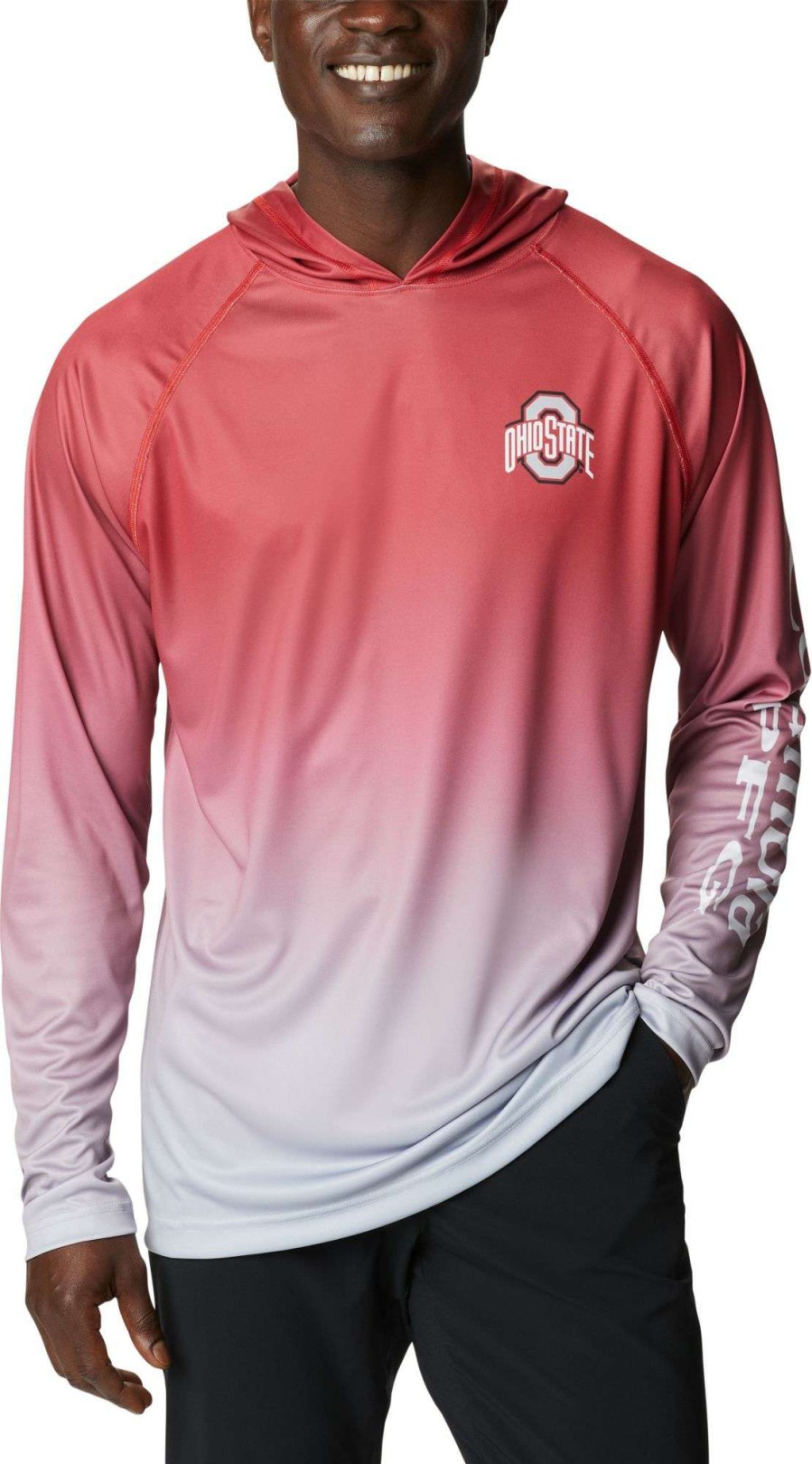 Sweatshirts * | Columbia Men'S Ohio State Buckeyes Scarlet Pfg Super Terminal Tackle Long Sleeve Hooded T-Shirt