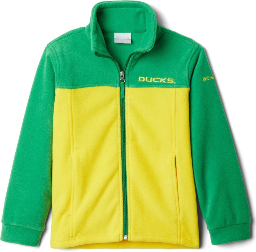 Jackets * | Columbia Youth Oregon Ducks Green Flanker Full-Zip Fleece Jacket For Girls'