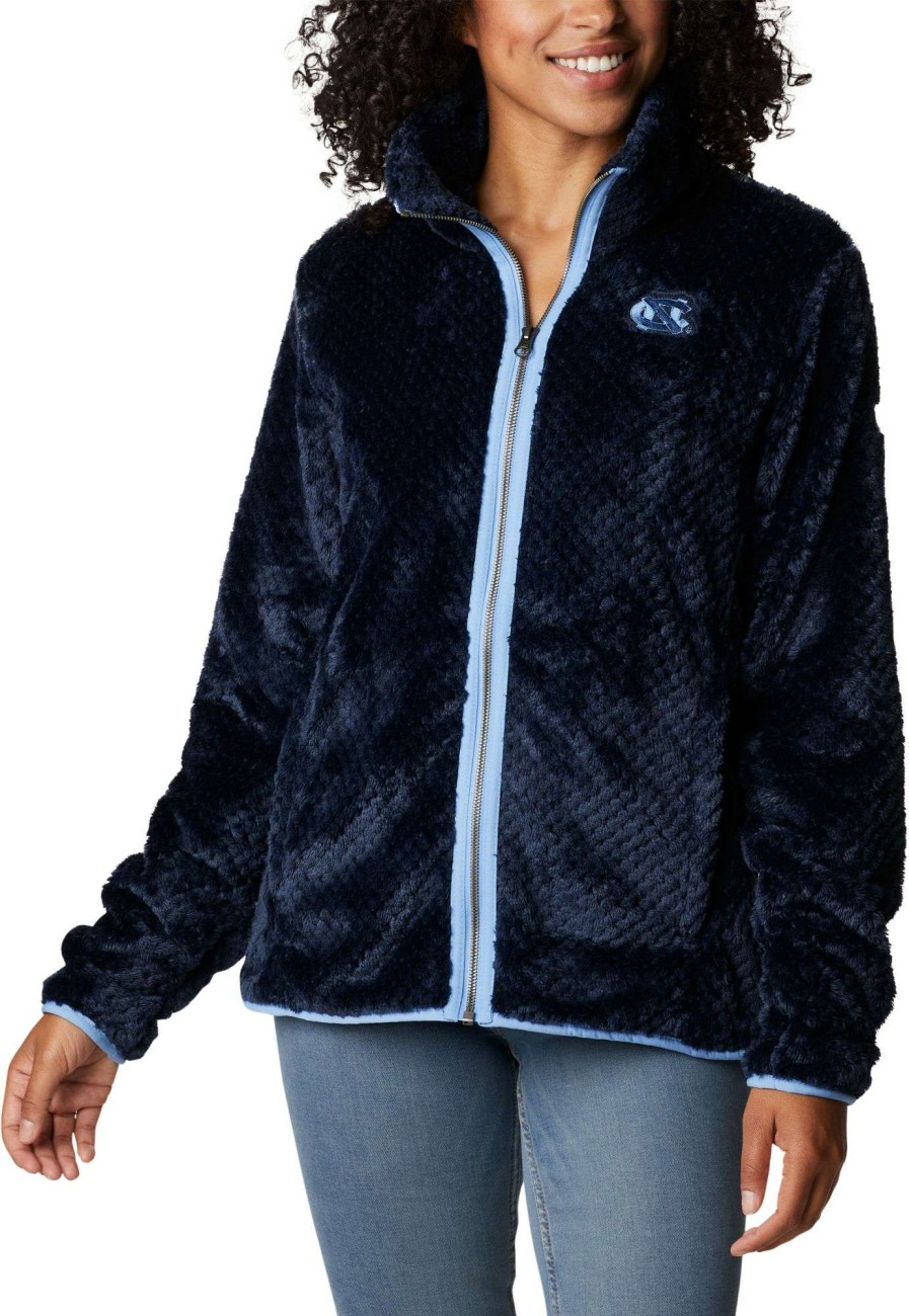 Jackets * | Columbia Women'S North Carolina Tar Heels Navy Fire Side Sherpa Full-Zip Jacket