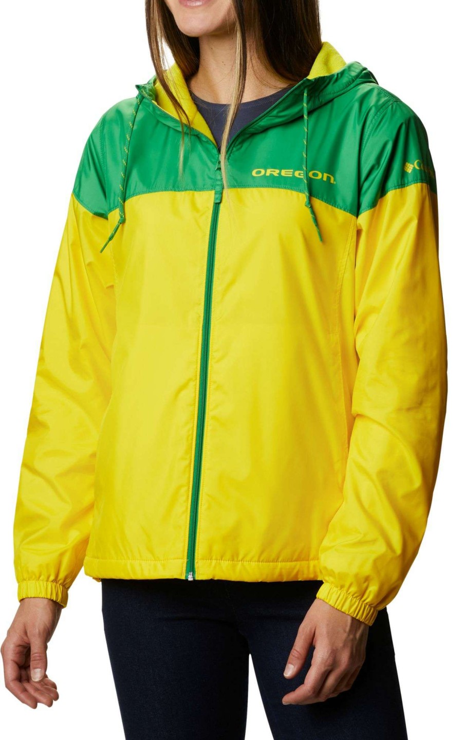 Jackets * | Columbia Women'S Oregon Ducks Green/Yellow Flash Forward Lined Jacket