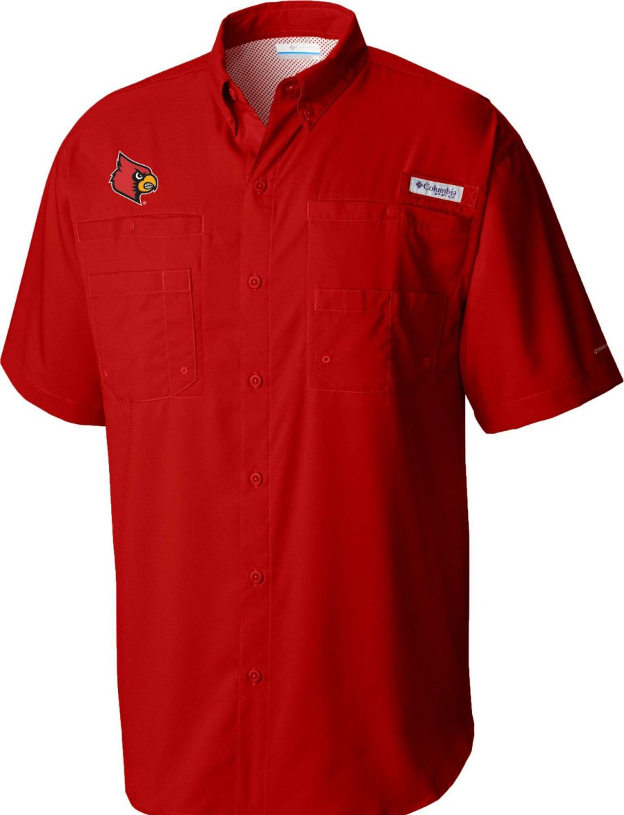 Shirts * | Columbia Men'S Louisville Cardinals Cardinal Red Tamiami Button Down Shirt