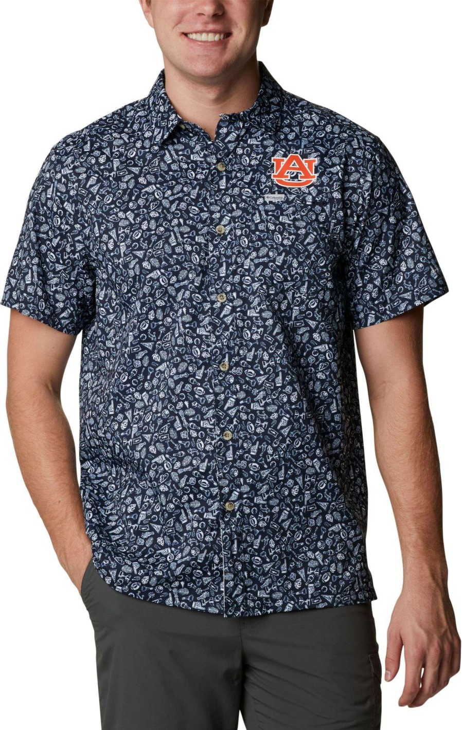 Shirts * | Columbia Men'S Auburn Tigers Blue Slack Tide Button-Down Shirt