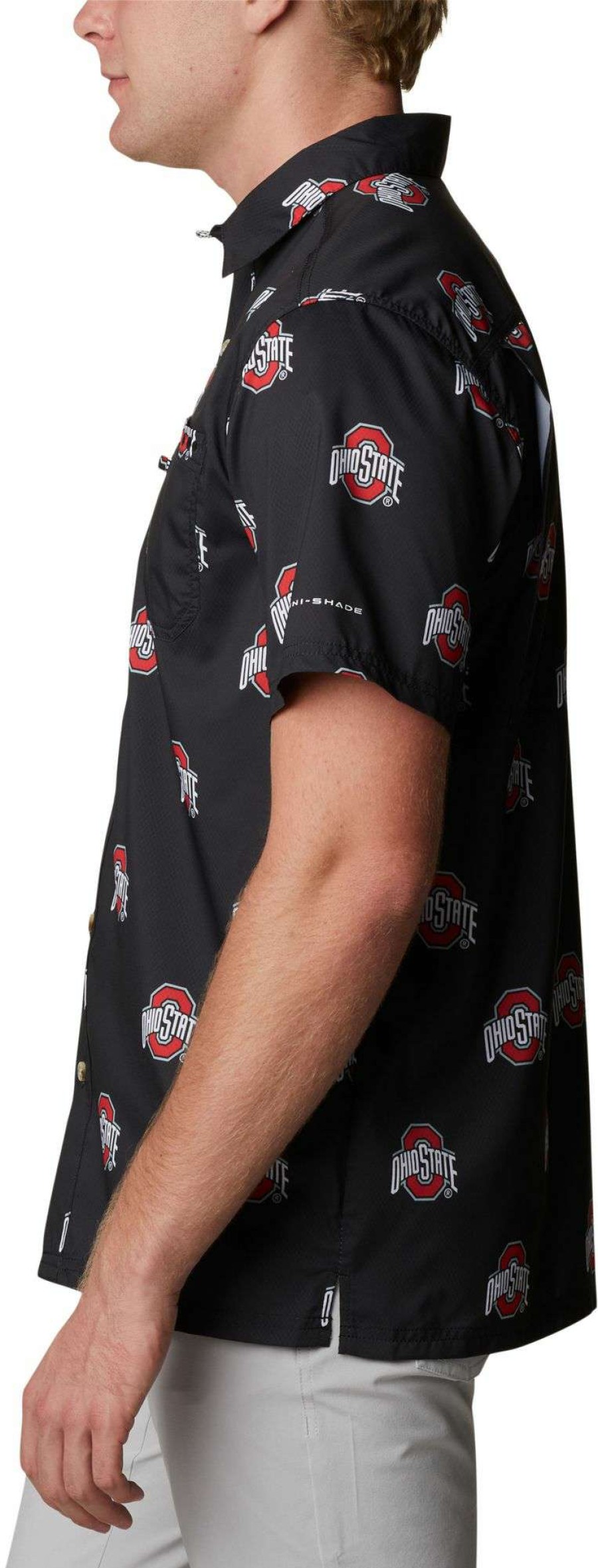 Shirts * | Columbia Men'S Ohio State Buckeyes Black Slack Tide Button-Down Shirt