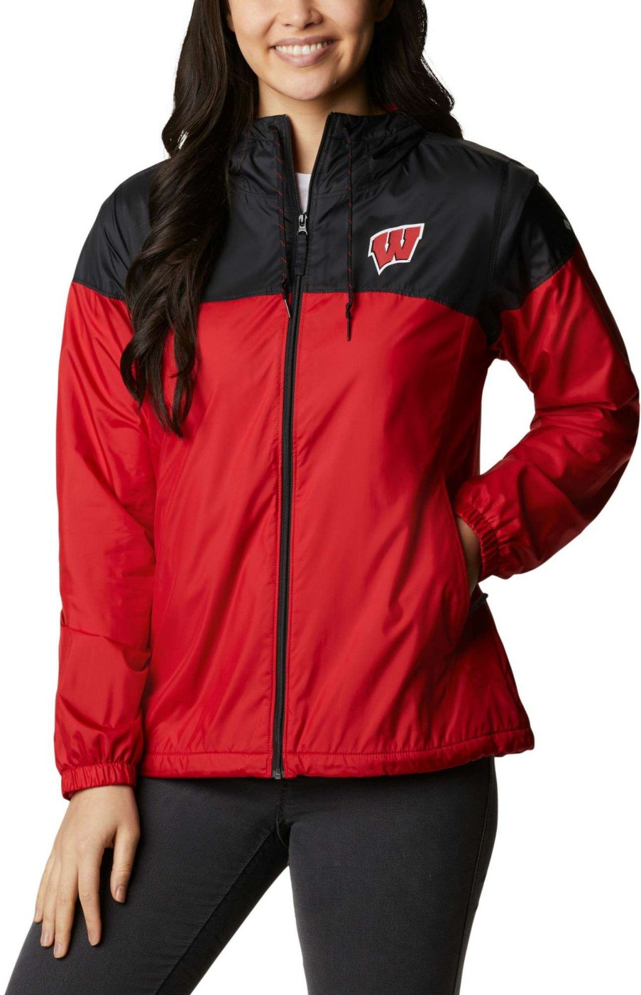 Jackets * | Columbia Women'S Wisconsin Badgers Red/Black Flash Forward Lined Jacket