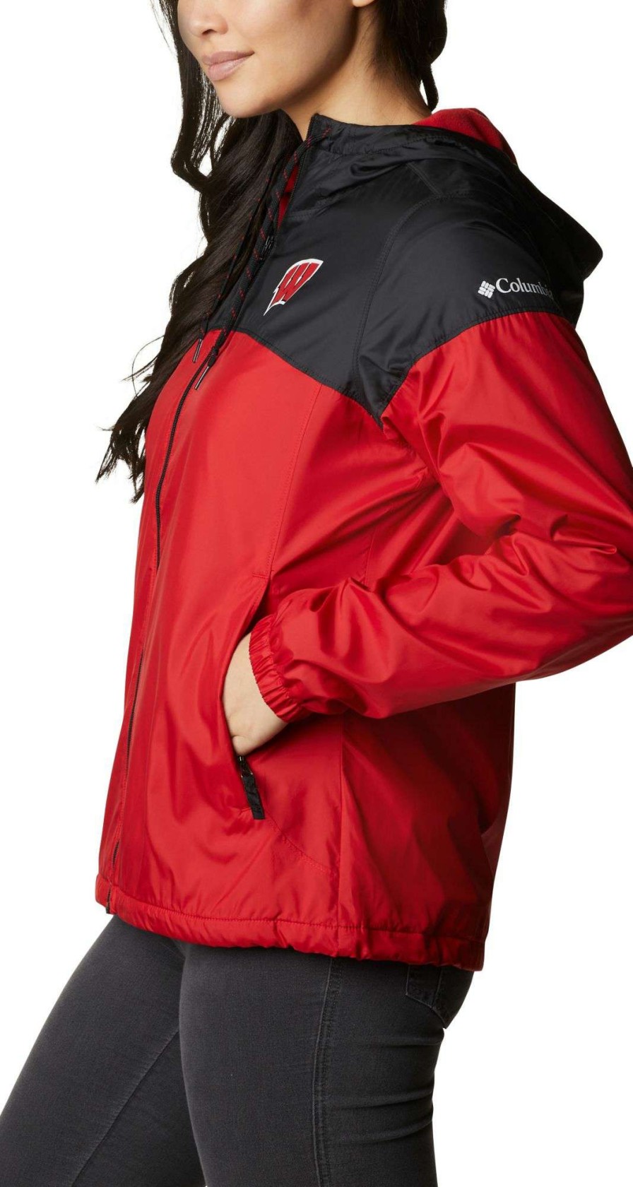 Jackets * | Columbia Women'S Wisconsin Badgers Red/Black Flash Forward Lined Jacket