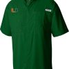 Shirts * | Columbia Men'S Miami Hurricanes Green Tamiami Short Sleeve Button Down Shirt