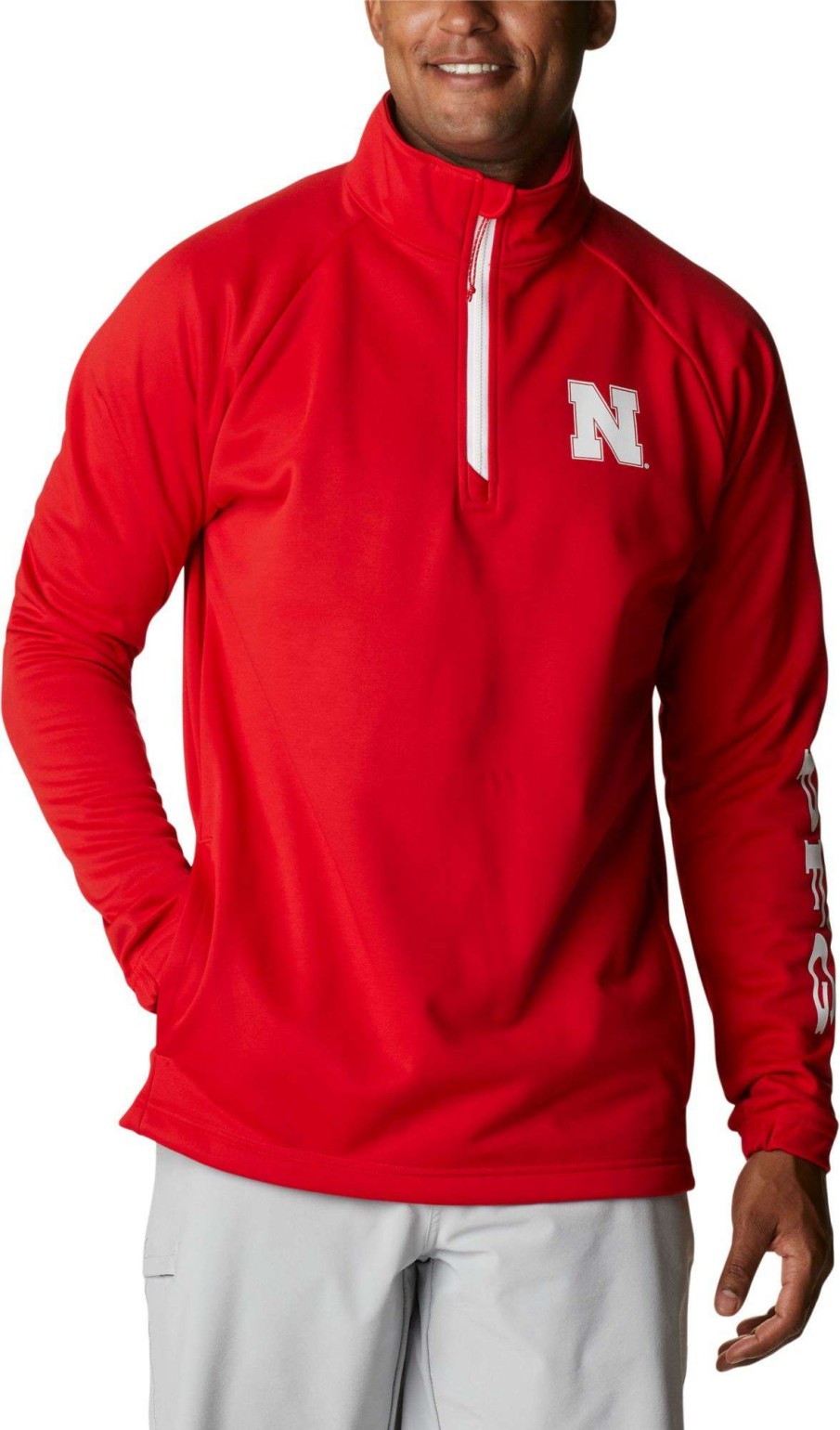 Jackets * | Columbia Men'S Nebraska Cornhuskers Scarlet Pfg Terminal Tackle Quarter-Zip Pullover Shirt