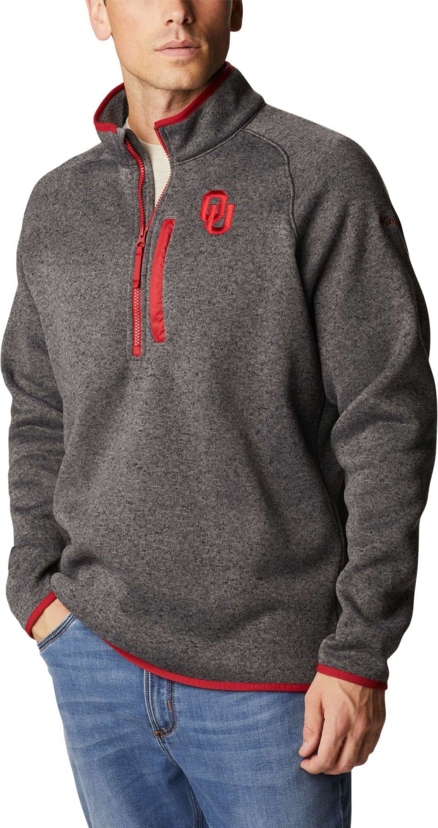 Jackets * | Columbia Men'S Oklahoma Sooners Grey Canyon Point Half-Zip Pullover Fleece Jacket