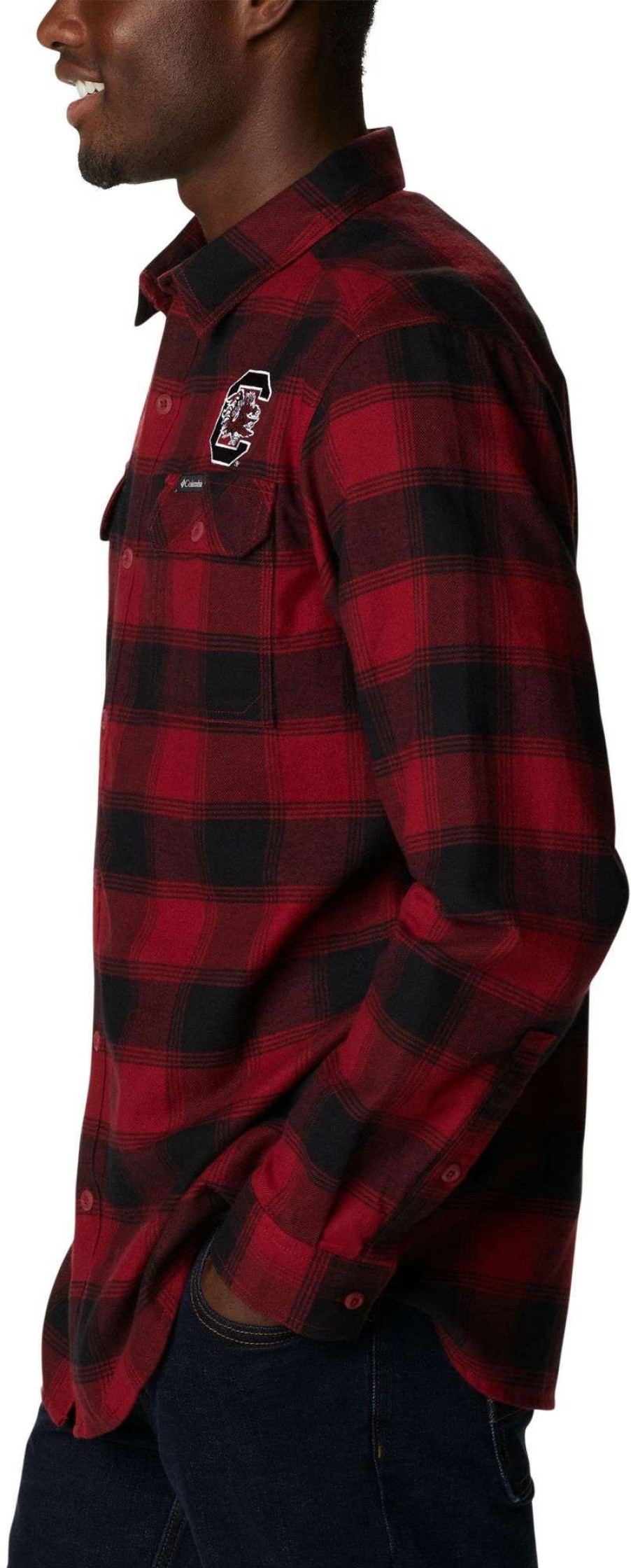 Shirts * | Columbia Men'S South Carolina Gamecocks Garnet Plaid Flare Gun Flannel Button Down Long Sleeve Shirt