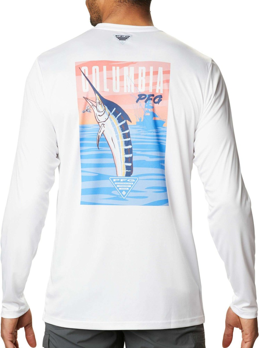 Shirts * | Columbia Men'S Terminal Tackle Vintage Fishing Long Sleeve T-Shirt White/Marlin