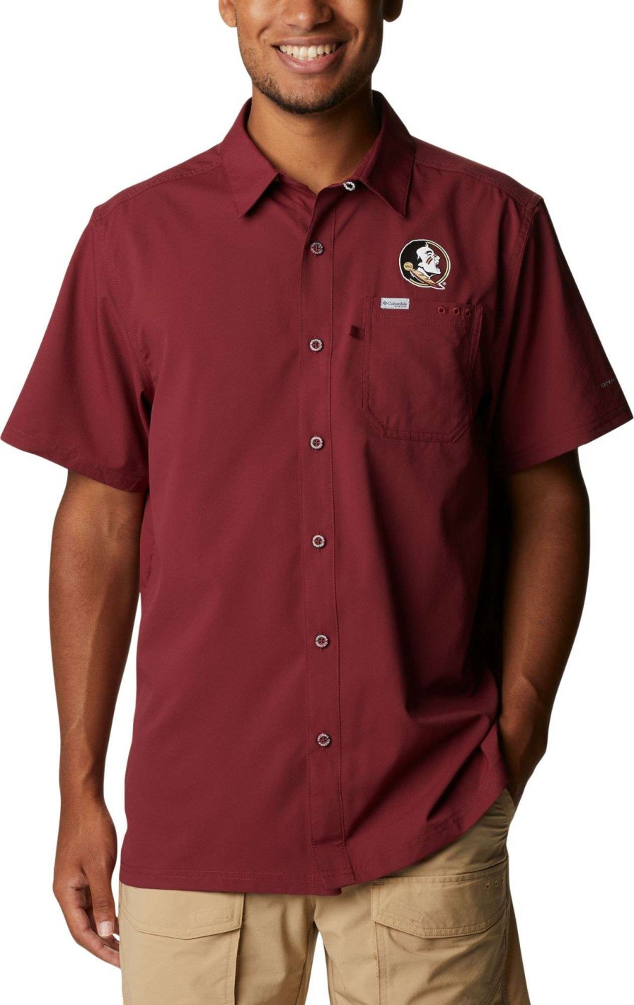 Shirts * | Columbia Men'S Florida State Seminoles Garnet Slack Tide Button-Down Shirt