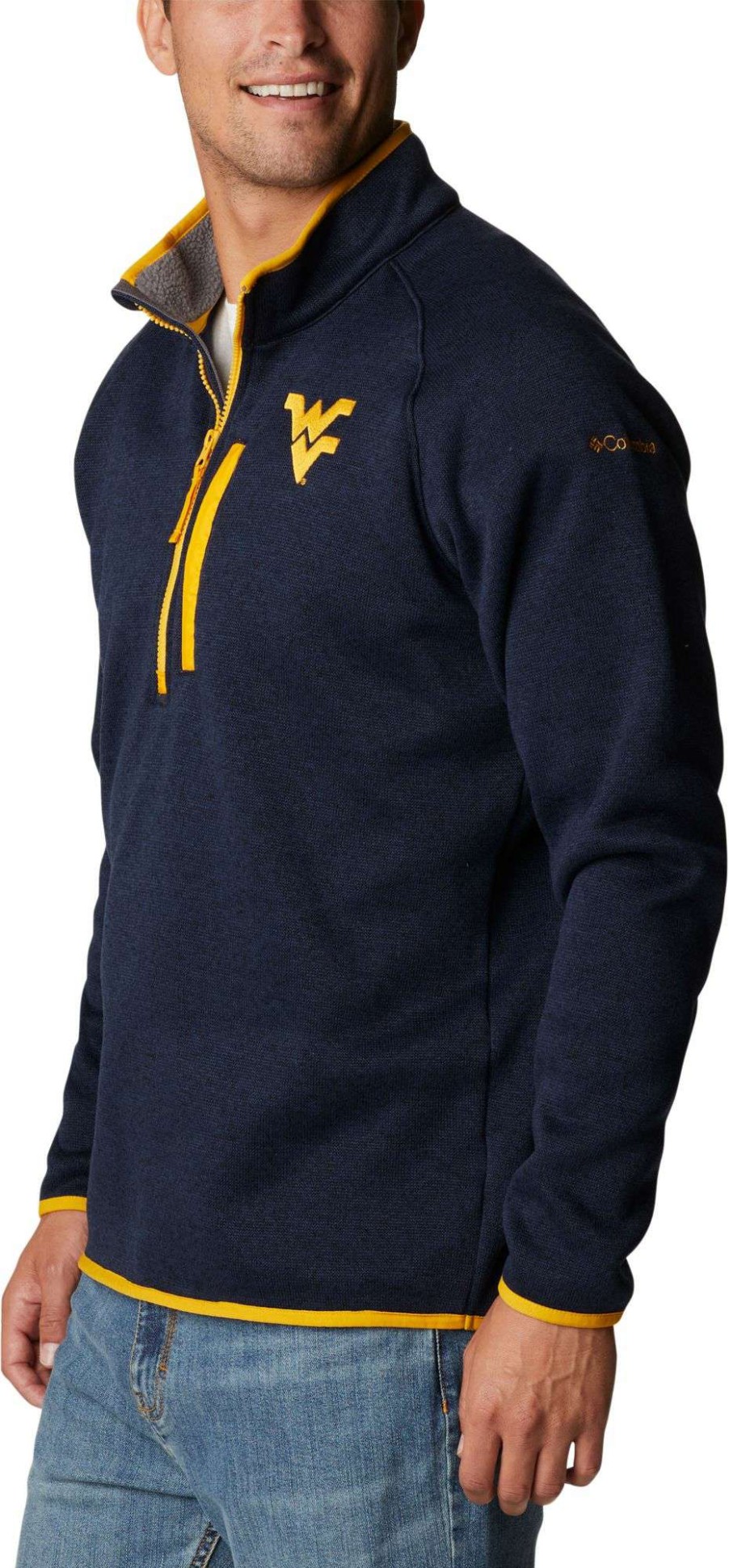 Jackets * | Columbia Men'S West Virginia Mountaineers Blue Canyon Point Half-Zip Pullover Fleece Jacket