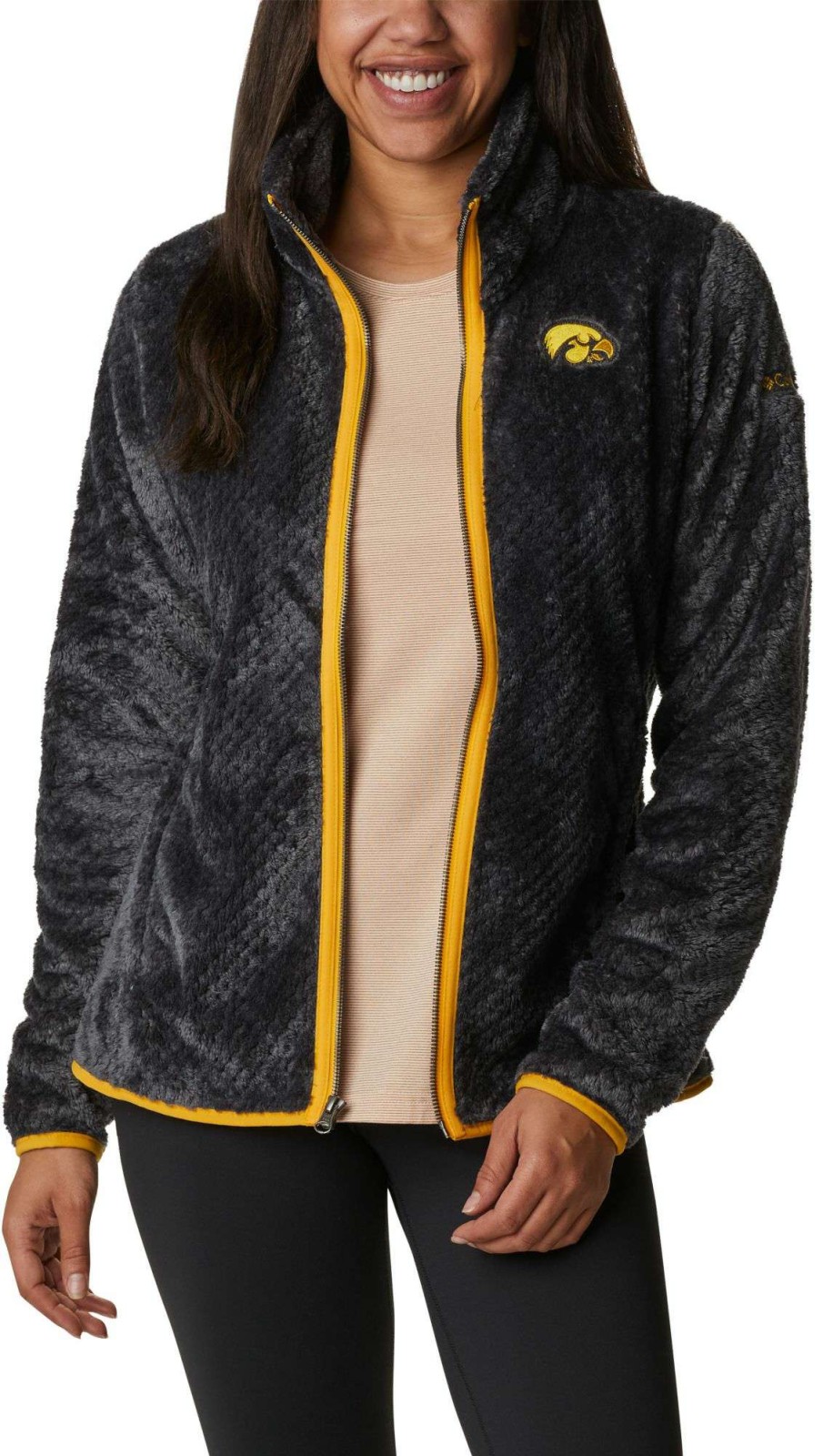 Jackets * | Columbia Women'S Iowa Hawkeyes Black Fire Side Sherpa Full-Zip Jacket