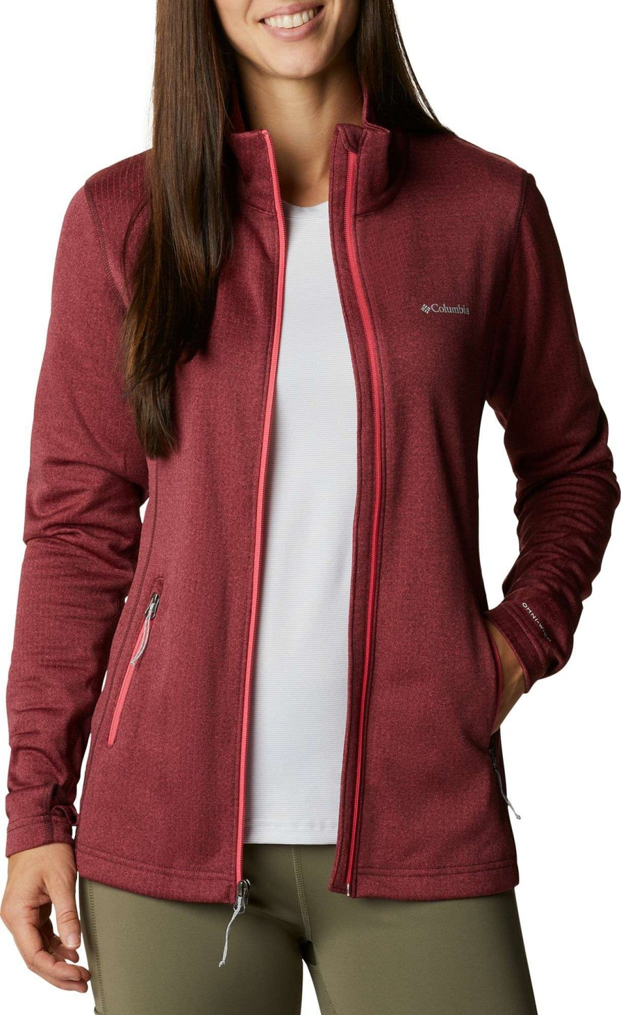 Jackets * | Columbia Women'S Park View Grid Full Zip Fleece Jacket Bright Geranium Heather