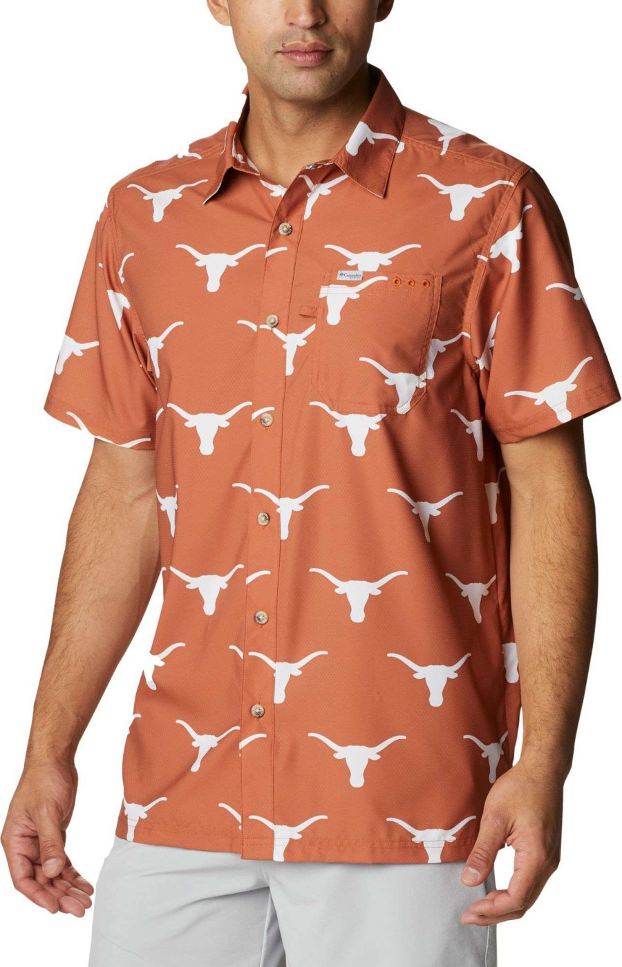 Shirts * | Columbia Men'S Texas Longhorns Burnt Orange Super Slack Button Down Shirt