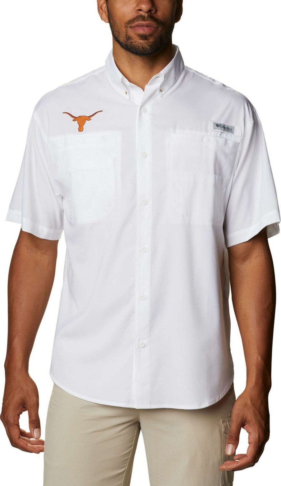 Shirts * | Columbia Men'S Texas Longhorns Tamiami Performance White Shirt