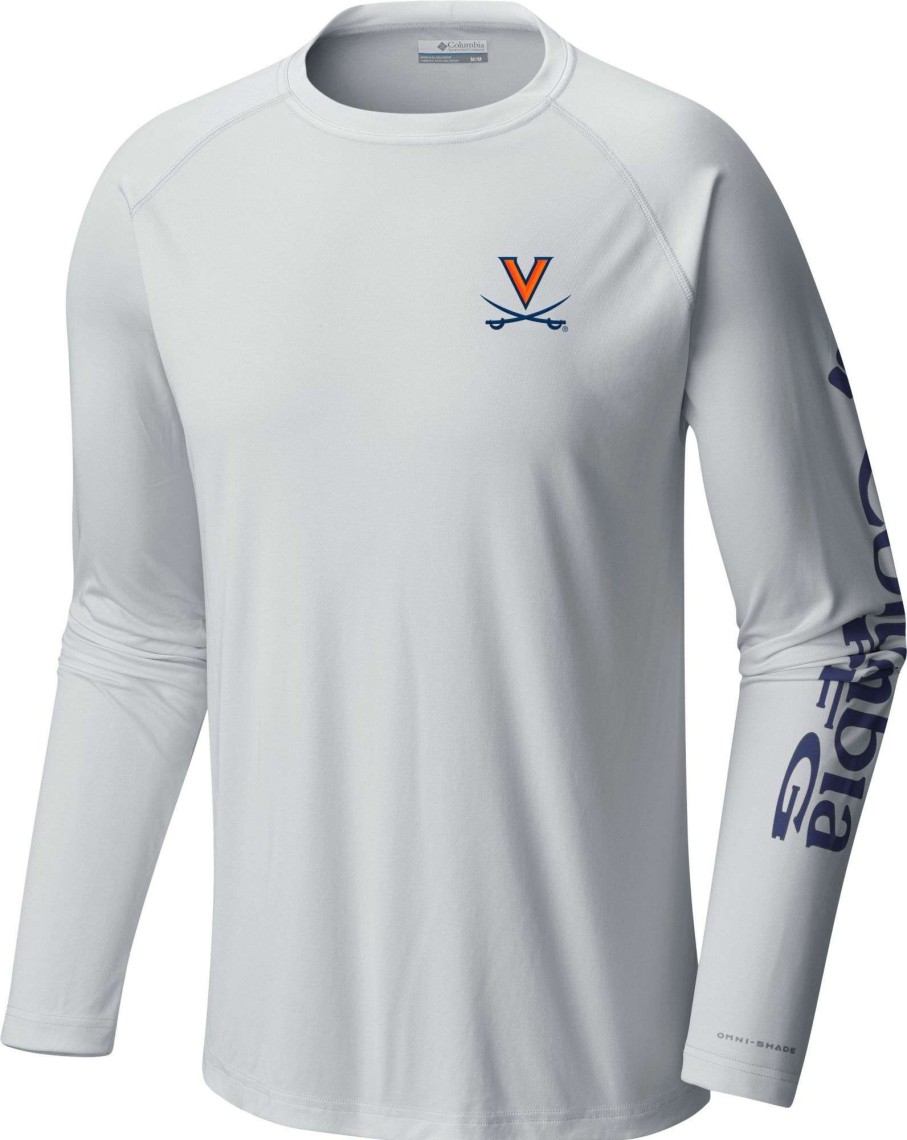 Shirts * | Columbia Men'S Virginia Cavaliers White Terminal Tackle Long Sleeve T-Shirt