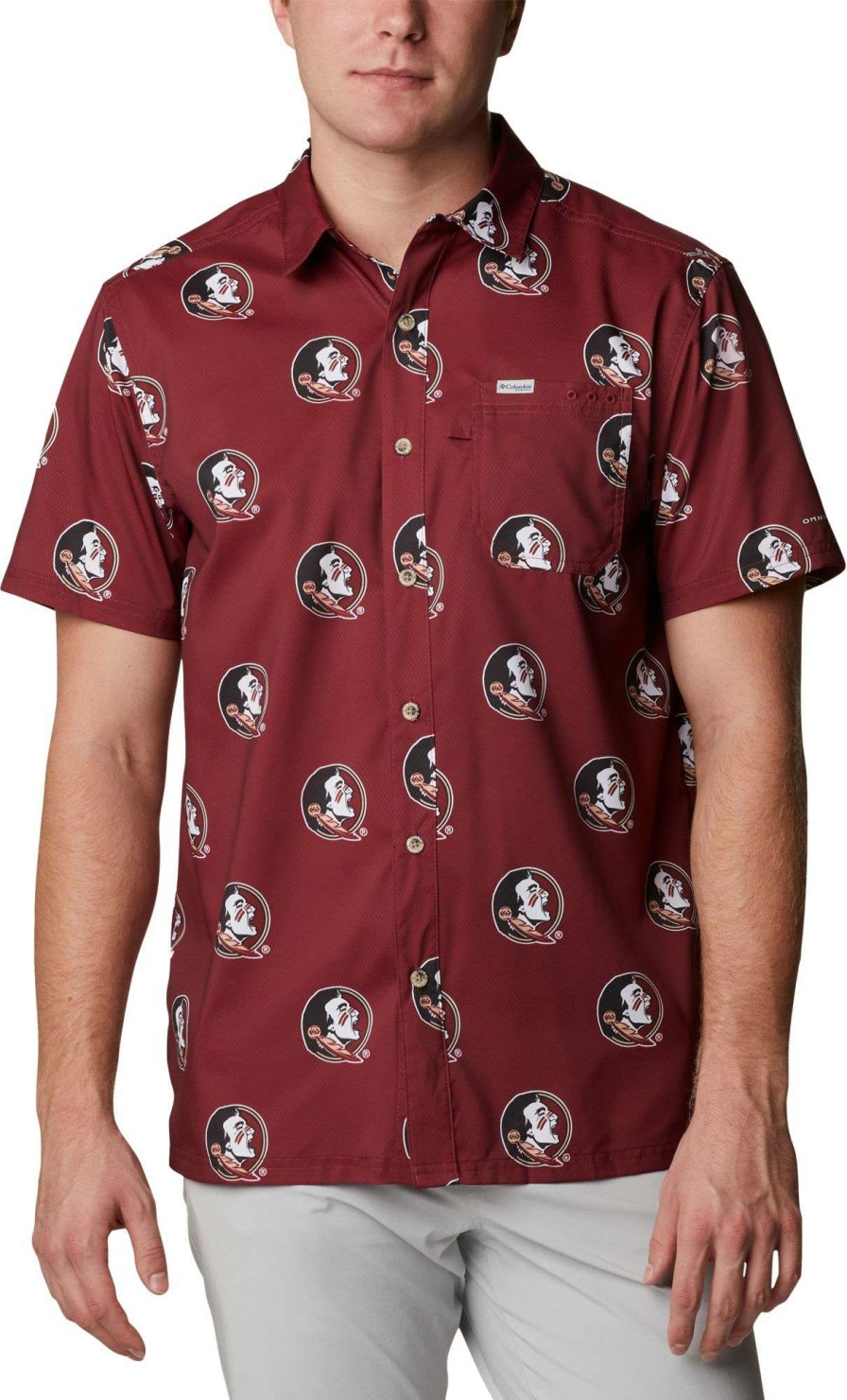 Shirts * | Columbia Men'S Florida State Seminoles Garnet Super Slack Button Down Shirt