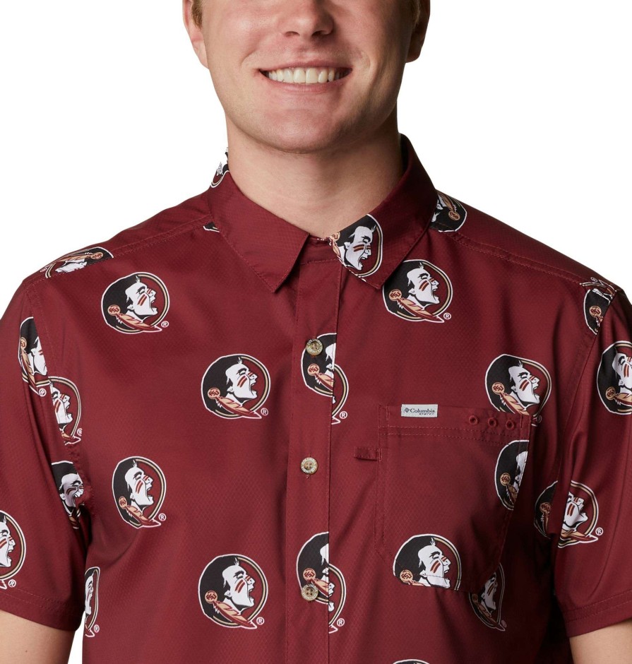 Shirts * | Columbia Men'S Florida State Seminoles Garnet Super Slack Button Down Shirt