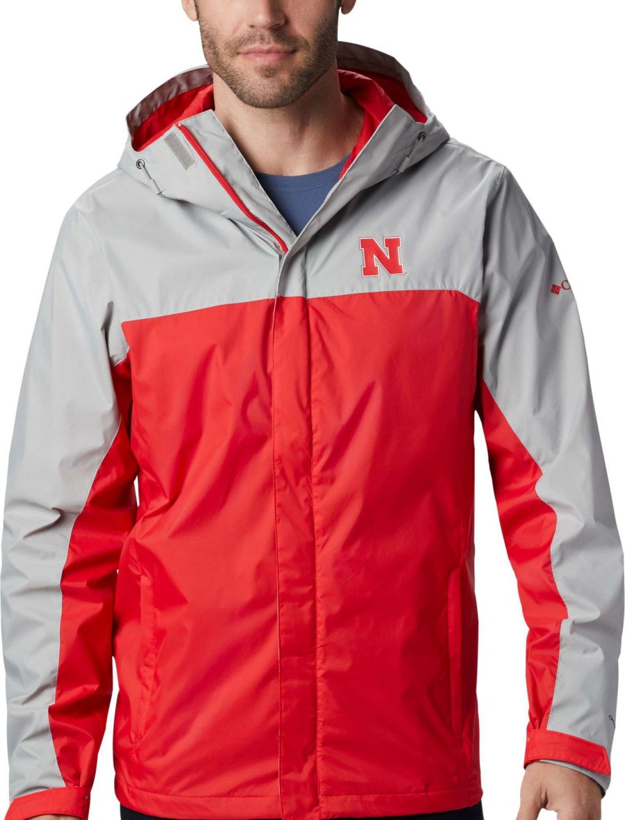 Jackets * | Columbia Men'S Nebraska Cornhuskers Grey/Scarlet Glennaker Storm Jacket