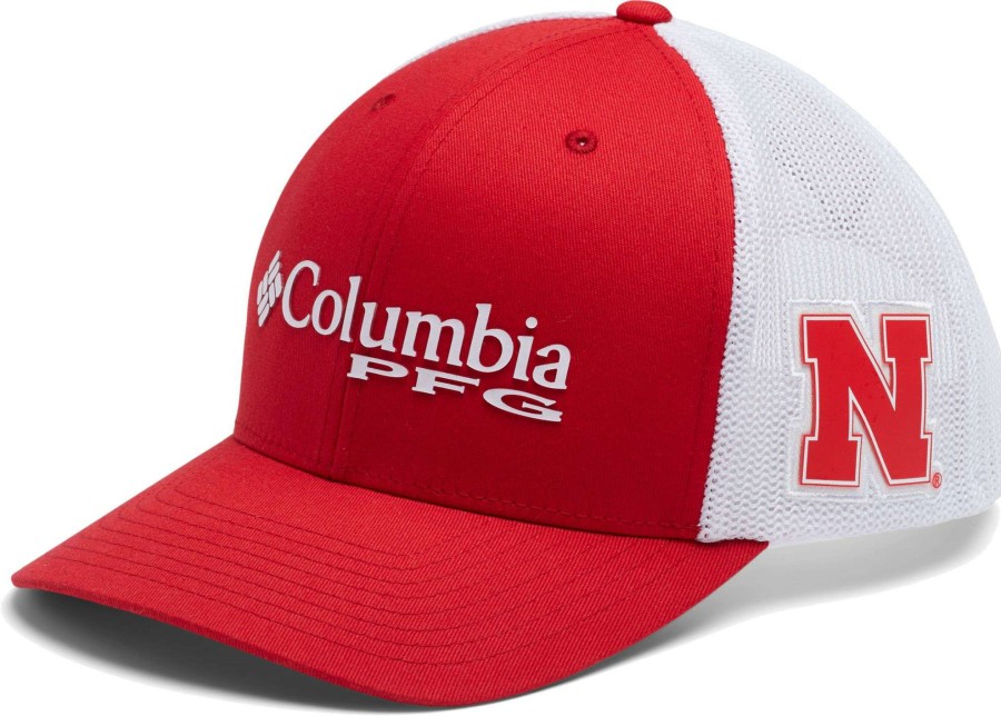 Hats * | Columbia Men'S Nebraska Cornhuskers Scarlet Pfg Mesh Fitted Hat