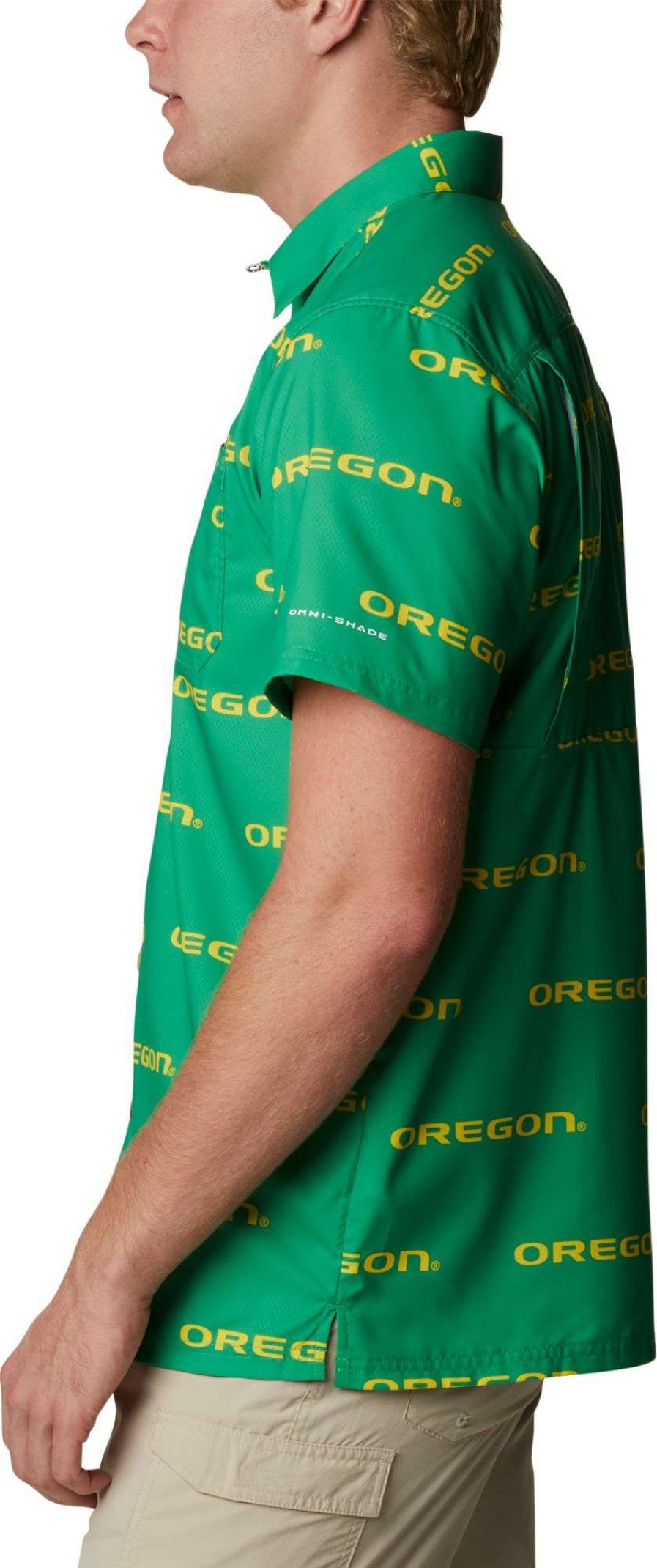 Shirts * | Columbia Men'S Oregon Ducks Green Super Slack Tide Button Down Shirt