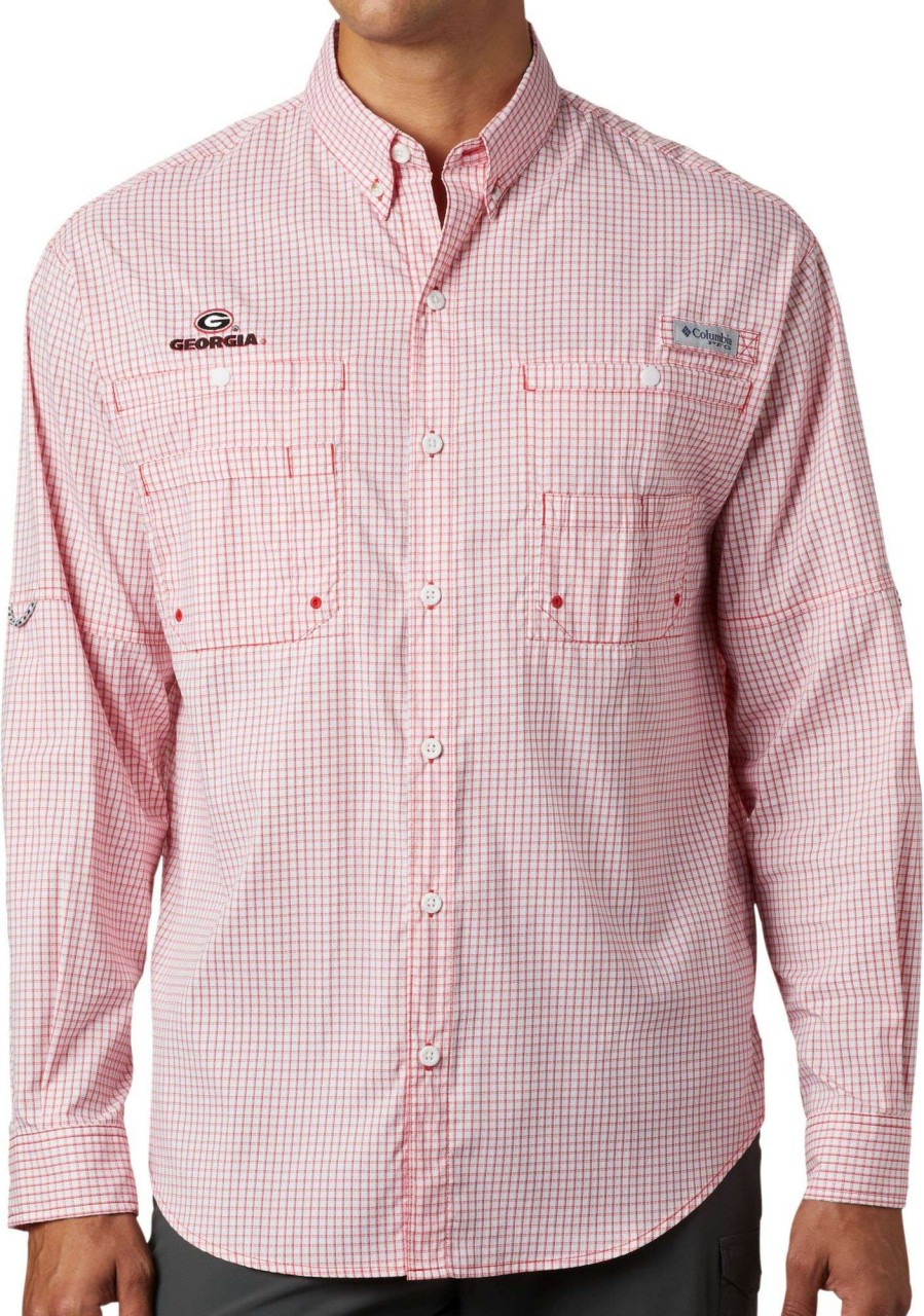 Shirts * | Columbia Men'S Georgia Bulldogs Red Tamiami Long Sleeve Shirt