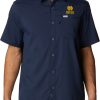 Shirts * | Columbia Men'S Notre Dame Fighting Irish Navy Slack Tide Camp Button Down Shirt