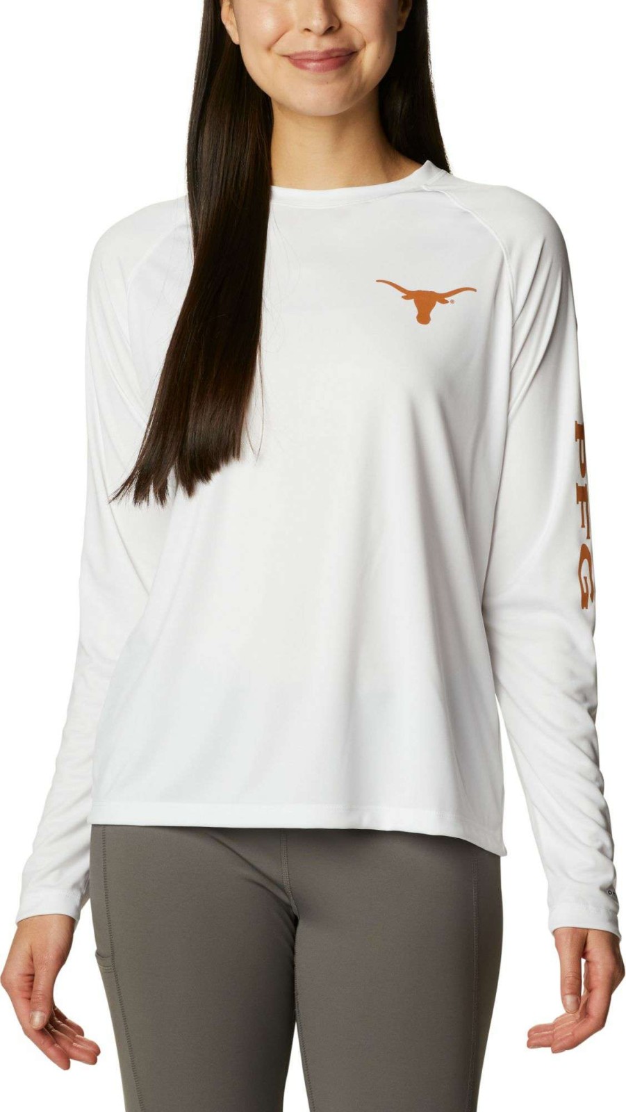 Shirts * | Columbia Women'S Texas Longhorns White Tidal Long Sleeve T-Shirt