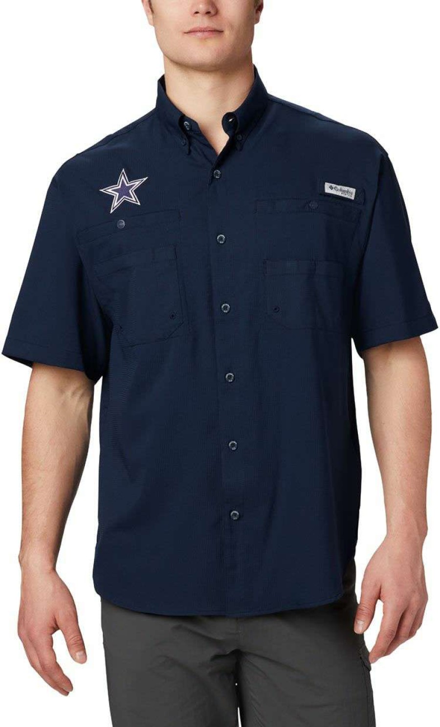 Shirts * | Columbia Men'S Dallas Cowboys Tamiami Navy Woven T-Shirt