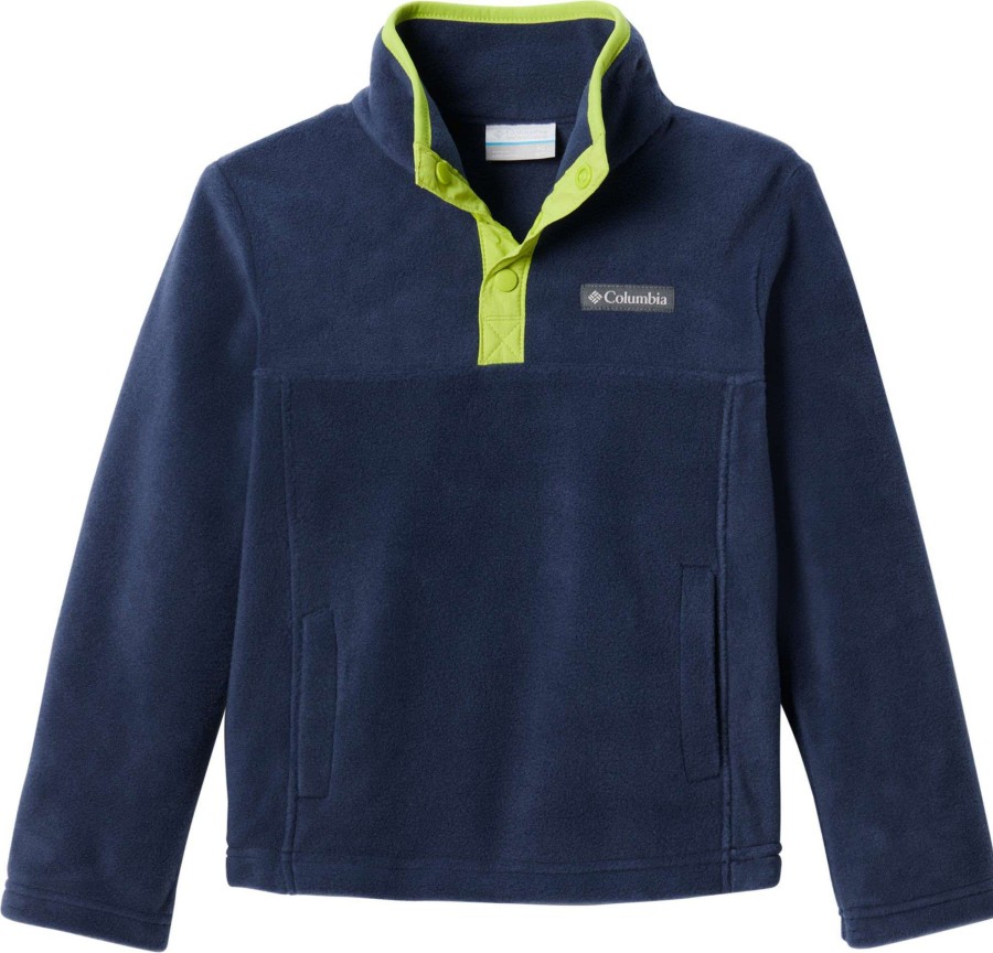 Jackets * | Columbia Youth Steens Mountain 1/4 Snap Fleece Pull-Over For Girls' Cllgte Nvy/Brght Chrtrse